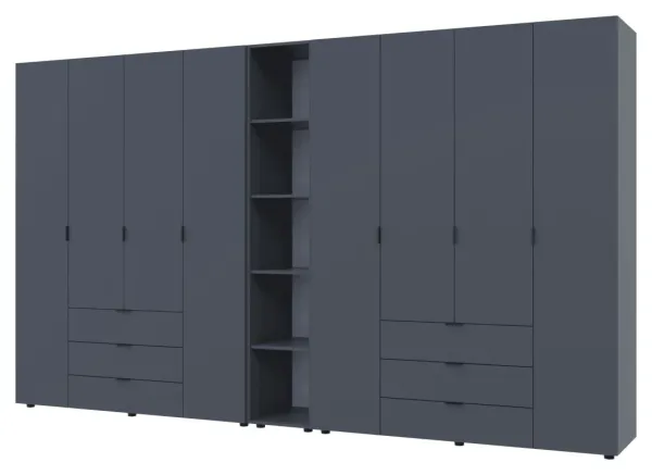 Шкаф для одежды 348.2x49.5x203.4 с этажеркой Графит 4+4 ДСП Гелар Doros