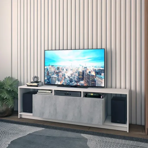 Стенка в гостиную 160x38x38 Белый/Бетон U1 Doros