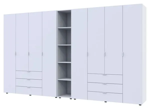 Шкаф для одежды 348.2x49.5x203.4 с этажеркой Белый 4+4 ДСП Гелар Doros