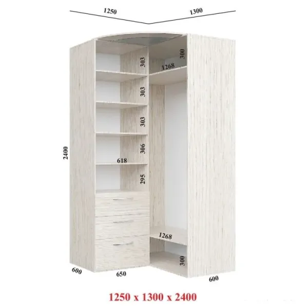 Шкаф купе угловой 1250х1300х2400