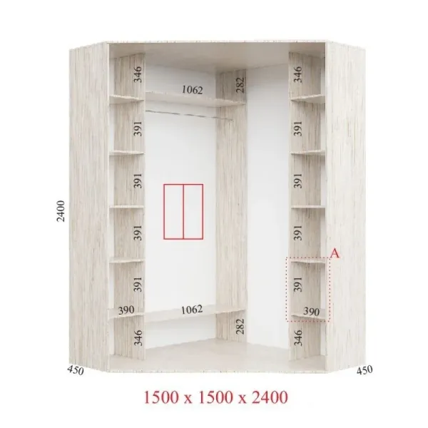 Шкаф купе угловой 1500х1500х2400