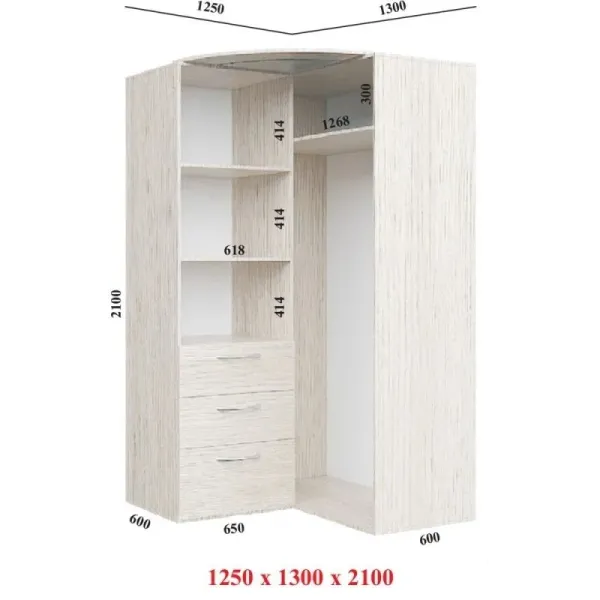 Шкаф купе угловой 1250х1300х2100
